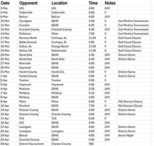 Baseball Schedule